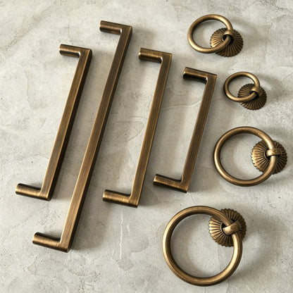 Antique Brass Kitchen Cabinet Pulls - Vintage Cupboard Drawer Handles