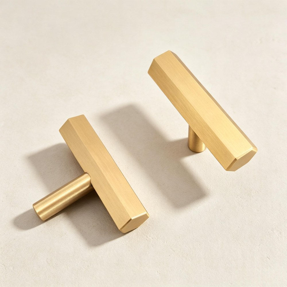 Satin Brass Cabinet Drawer Pulls - Modern Dresser Knobs Furniture Handles