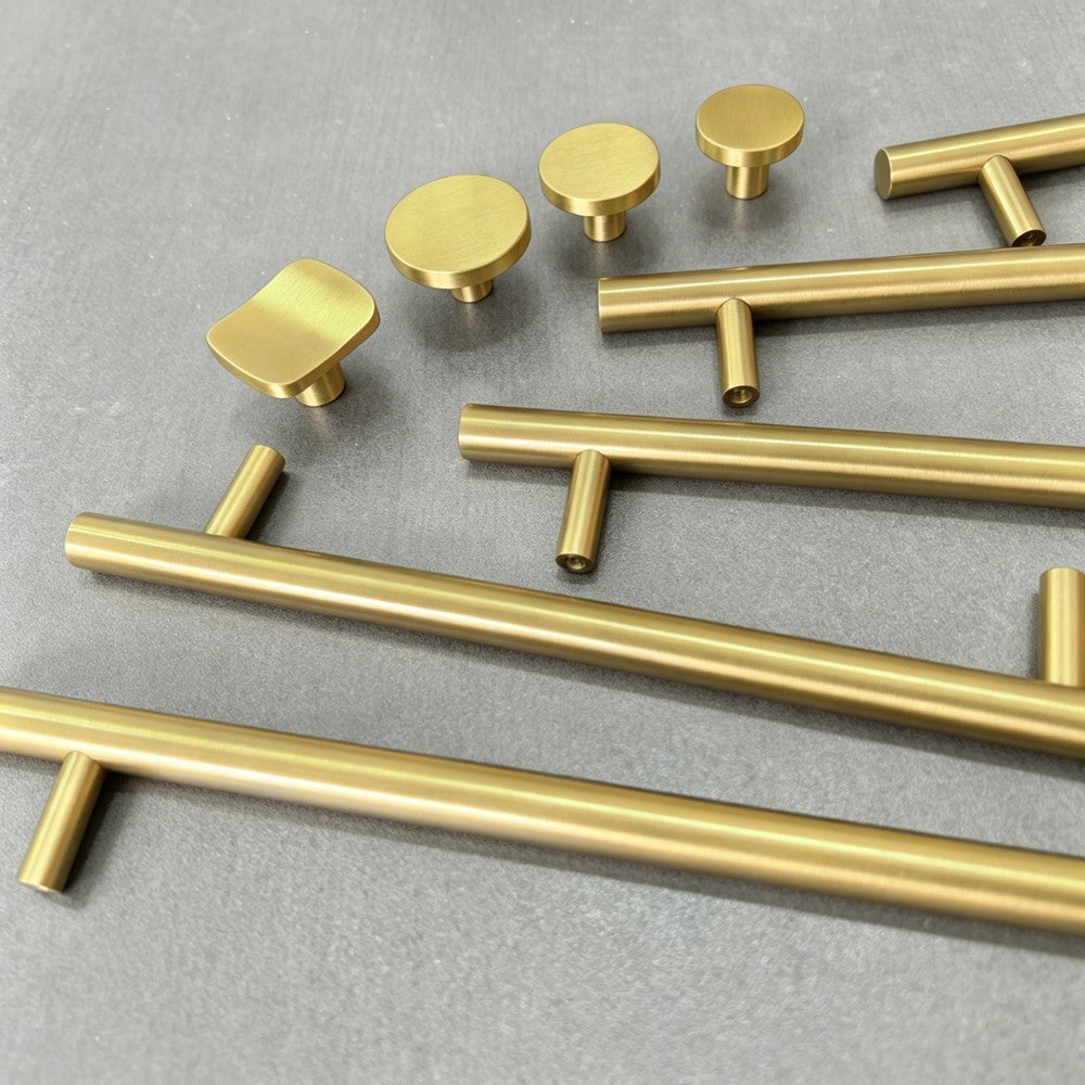 Brushed Brass Kitchen Cabinet Knobs & Pulls - Gold Cupboard Drawer Handles