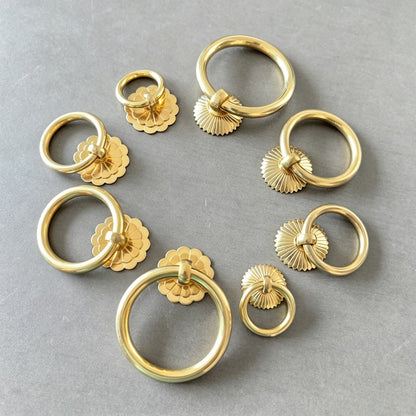 Brushed Brass Kitchen Cabinet Ring Pulls - Gold Drawer Dresser Handles