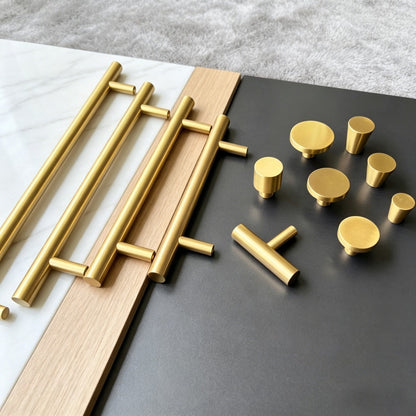 Satin Brass Kitchen Cabinet Handles - Modern Drawer Dresser Knobs Cupboard Pulls