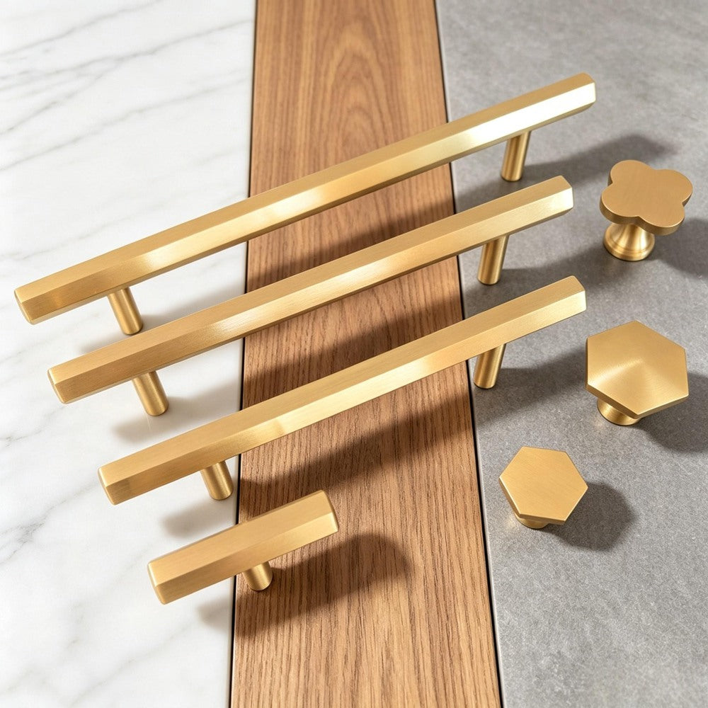 Brass Cabinet Drawer Handles — Gold Kitchen Wardrobe & Cupboard Pulls Modern