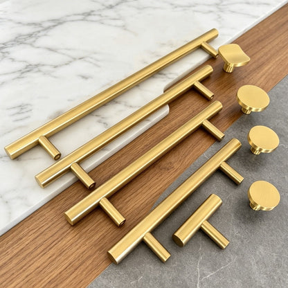 Brushed Brass Kitchen Cabinet Knobs & Pulls - Gold Cupboard Drawer Handles