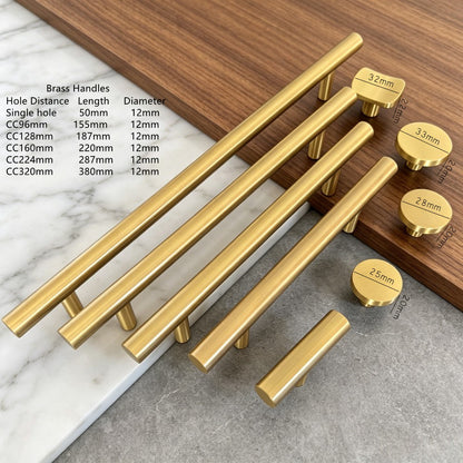 Brushed Brass Kitchen Cabinet Knobs & Pulls - Gold Cupboard Drawer Handles