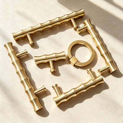 Solid Brass Cabinet Drawer Knobs Pulls - Gold Wardrobe Dresser Handles Modern