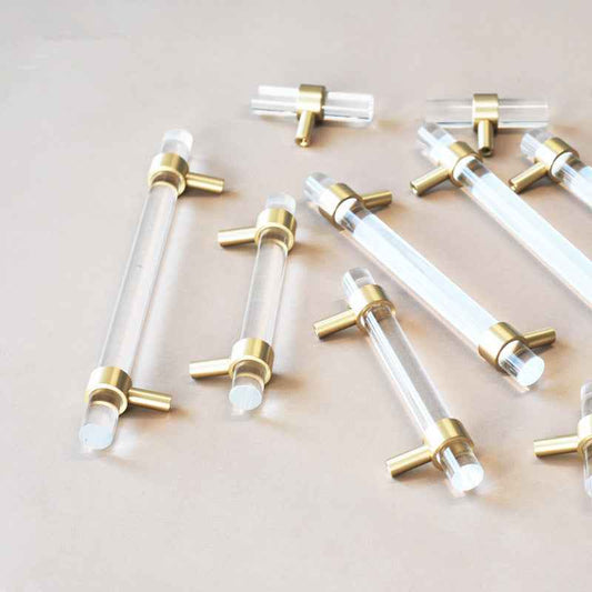 Acrylic and Brass Kitchen Cupboard Handles - Modern Drawer and Dresser Pulls - FocusHardware