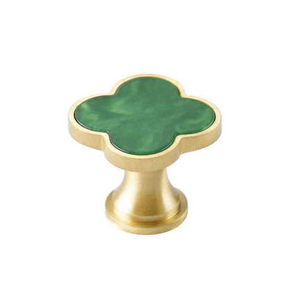 Decorative Brushed Brass Knobs for Kitchen Cabinet, Green Clovers Drawer Pulls, Modern Closet Handles - FocusHardware