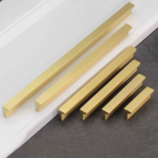 Solid Brass Kitchen Cabinet Knobs and Handles - Brushed Brass Cabinet Handles for Drawers and Cupboards - FocusHardware