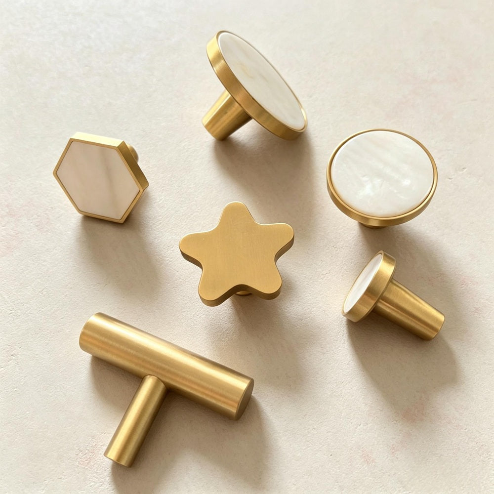 Solid Brass Kitchen Cabinet Knobs - Modern Drawer Dressers Pulls Furniture Cupboard Handles