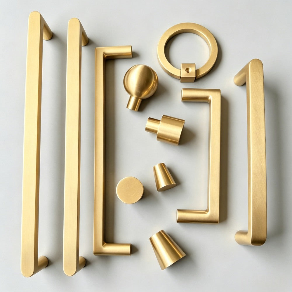 Brass Kitchen Cabinet Handles - Modern Drawer Dresser Knobs Gold Cupboard Pulls