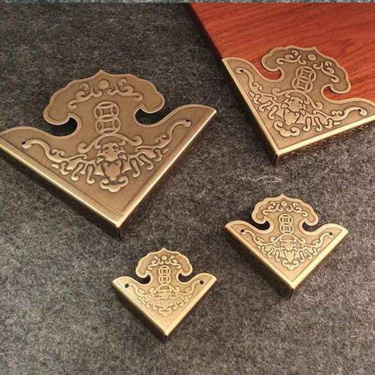 Antique Brass Corner Protectors for Furniture Cabinet Wooden Box Corner Brackets Guards Vintage - FocusHardware