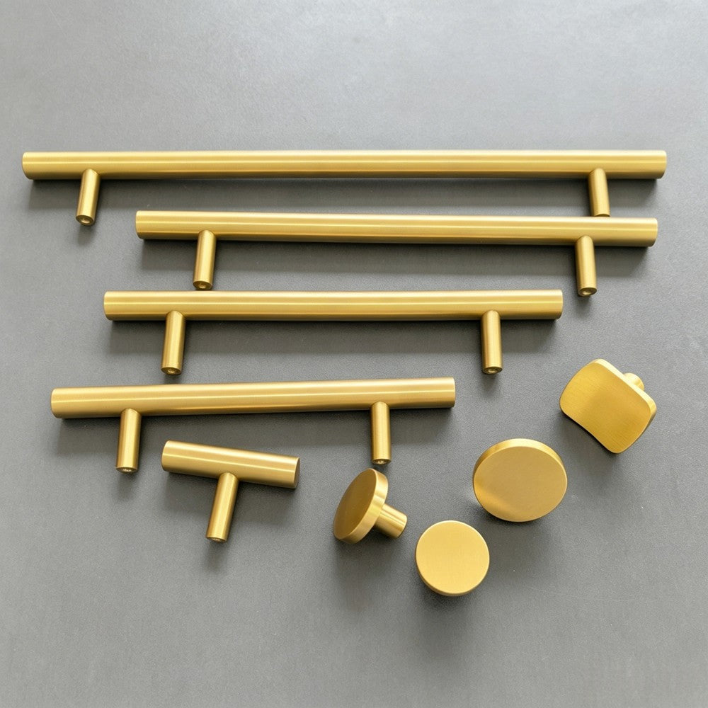 Brushed Brass Kitchen Cabinet Knobs & Pulls - Gold Cupboard Drawer Handles