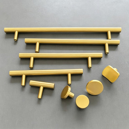 Brushed Brass Kitchen Cabinet Knobs & Pulls - Gold Cupboard Drawer Handles