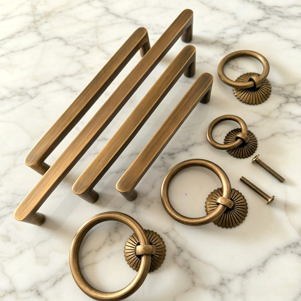 Antique Brass Kitchen Cabinet Pulls - Vintage Cupboard Drawer Handles