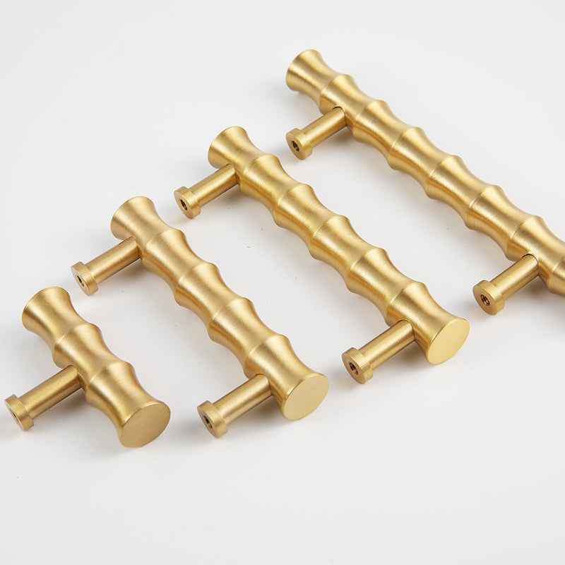 Bamboo Brass Cabinet Handles for Kitchen and Furniture - Gold Drawer Knobs and Dresser Pulls