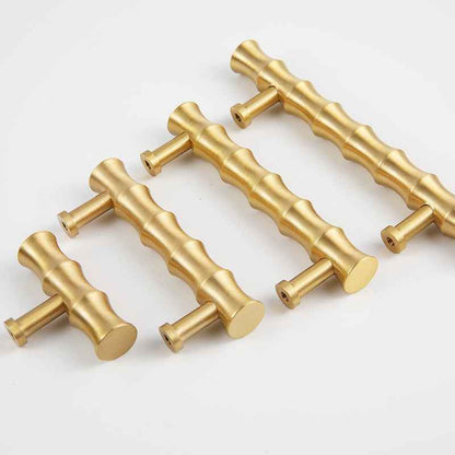 Bamboo Brass Cabinet Handles for Kitchen and Furniture - Gold Drawer Knobs and Dresser Pulls
