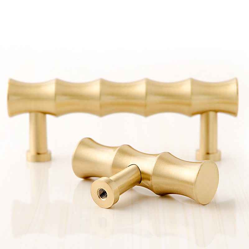 Bamboo Brass Cabinet Handles for Kitchen and Furniture - Gold Drawer Knobs and Dresser Pulls