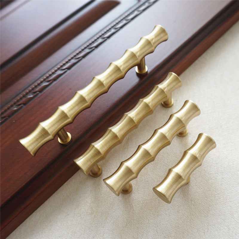 Bamboo Brass Cabinet Handles for Kitchen and Furniture - Gold Drawer Knobs and Dresser Pulls