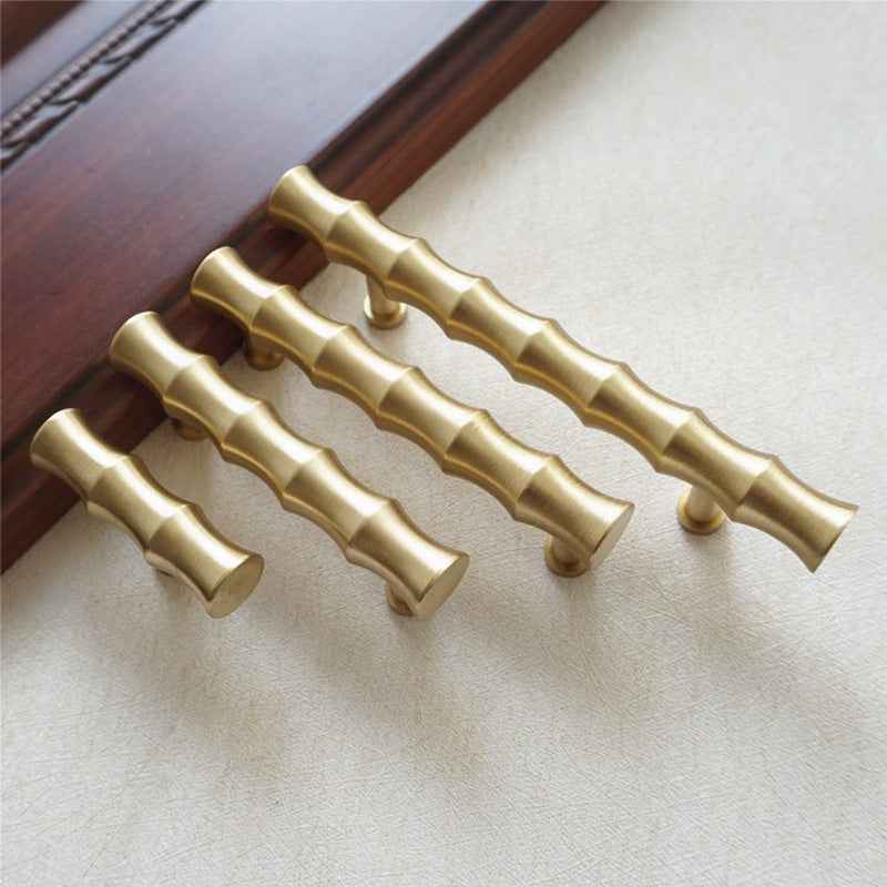 Bamboo Brass Cabinet Handles for Kitchen and Furniture - Gold Drawer Knobs and Dresser Pulls