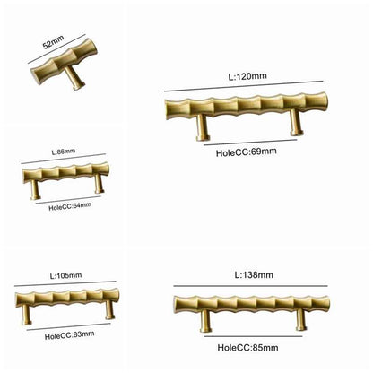 Bamboo Brass Cabinet Handles for Kitchen and Furniture - Gold Drawer Knobs and Dresser Pulls