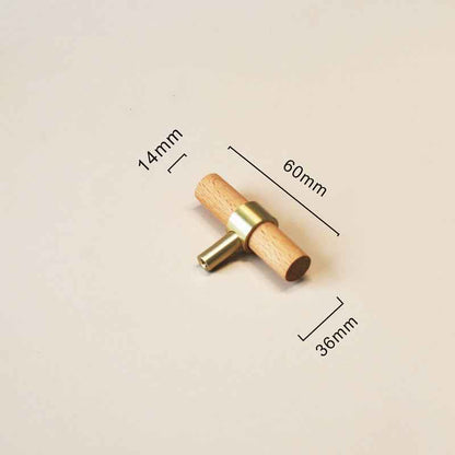 Wooden Beech Kitchen Cabinet Handles with Brass Drawer and Dresser Pulls for Cupboard Doors - FocusHardware