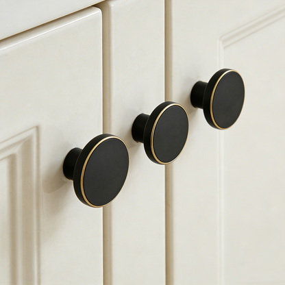 Modern Brass Kitchen Cabinet Knobs - Round Pulls for Black Drawer Dresser and Cupboard Furniture - FocusHardware