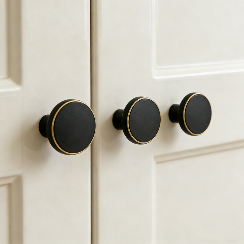 Modern Brass Kitchen Cabinet Knobs - Round Pulls for Black Drawer Dresser and Cupboard Furniture - FocusHardware