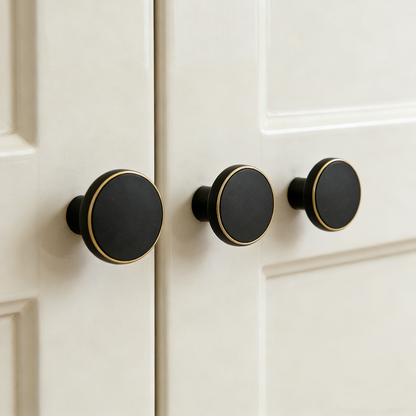 Modern Brass Kitchen Cabinet Knobs - Round Pulls for Black Drawer Dresser and Cupboard Furniture - FocusHardware