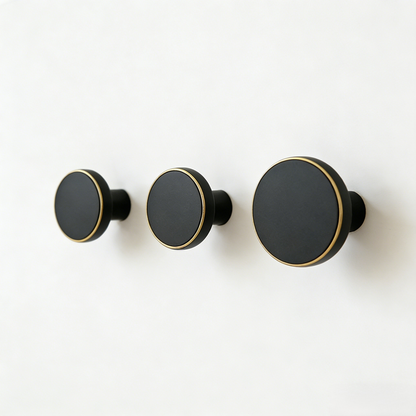 Modern Brass Kitchen Cabinet Knobs - Round Pulls for Black Drawer Dresser and Cupboard Furniture - FocusHardware