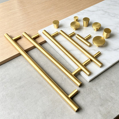 Solid Satin Brass Cabinet Knobs & Handles - Modern Gold Drawer Pulls