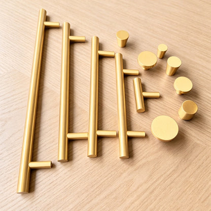 Solid Satin Brass Cabinet Knobs & Handles - Modern Gold Drawer Pulls