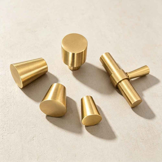 Satin Brass Cabinet Drawer Knobs - Modern Kitchen Dressers Puls Furniture Handles Gold