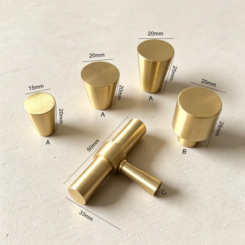 Satin Brass Cabinet Drawer Knobs - Modern Kitchen Dressers Puls Furniture Handles Gold