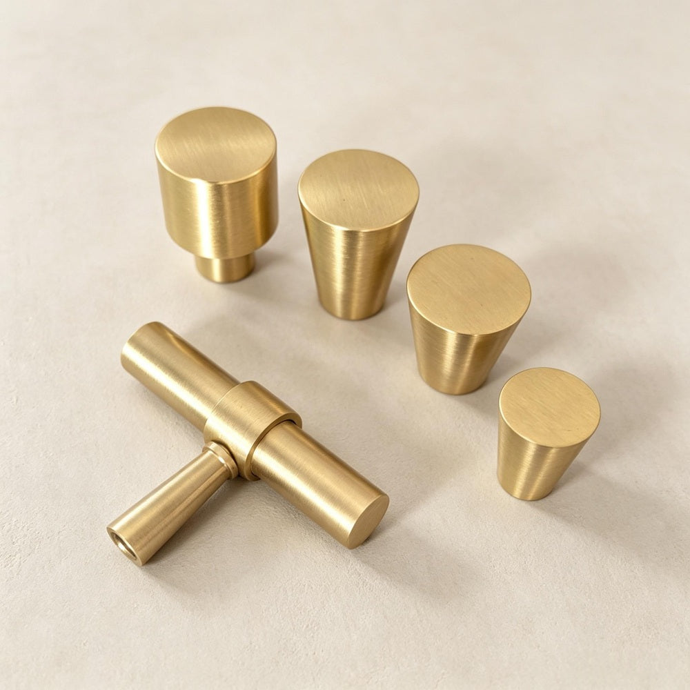 Satin Brass Cabinet Drawer Knobs - Modern Kitchen Dressers Puls Furniture Handles Gold