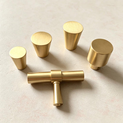 Satin Brass Cabinet Drawer Knobs - Modern Kitchen Dressers Puls Furniture Handles Gold