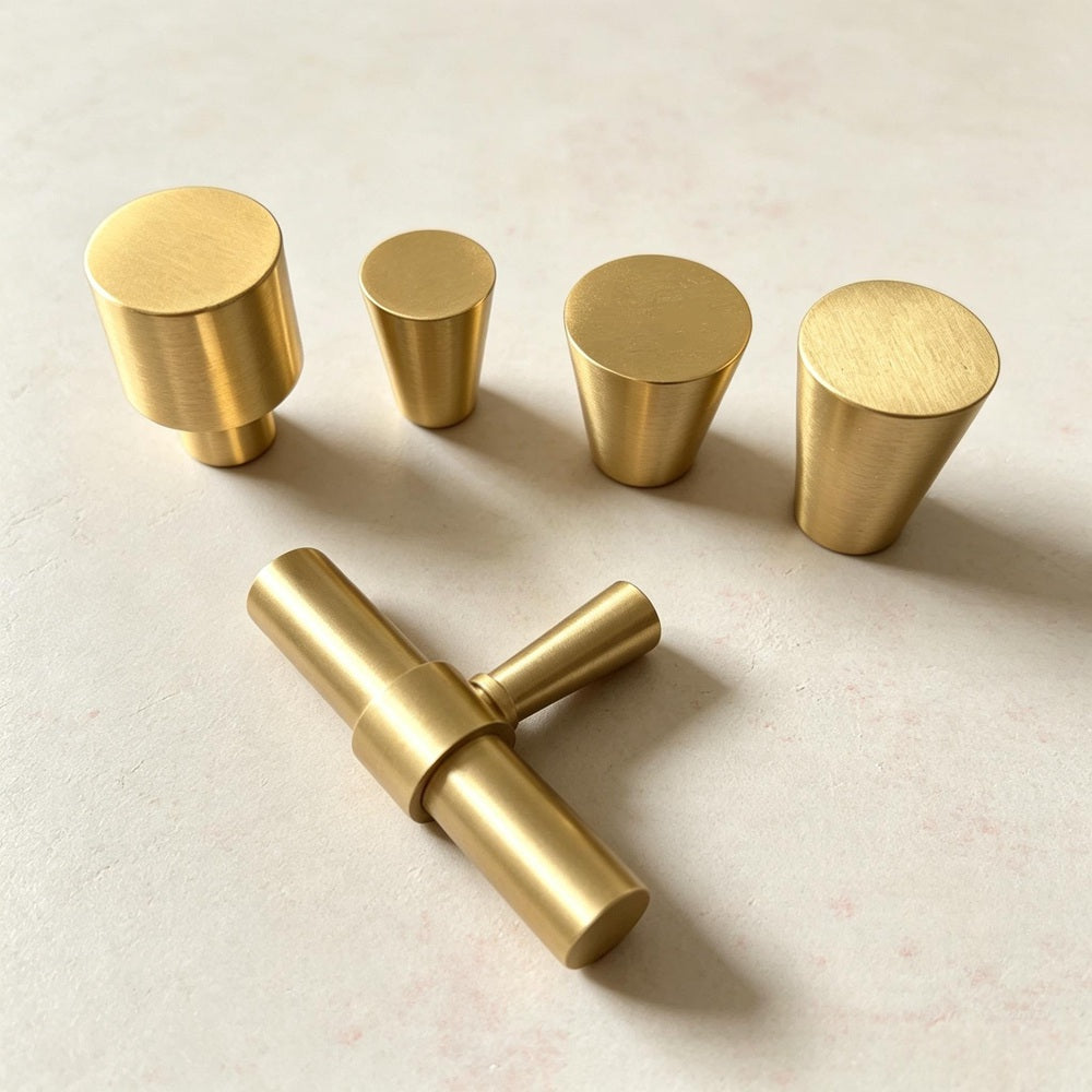Satin Brass Cabinet Drawer Knobs - Modern Kitchen Dressers Puls Furniture Handles Gold