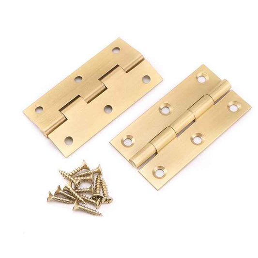 Solid Brass Hinges for Cabinet Doors - Gold Folding Butt Small Hinges for Wooden Boxes - FocusHardware