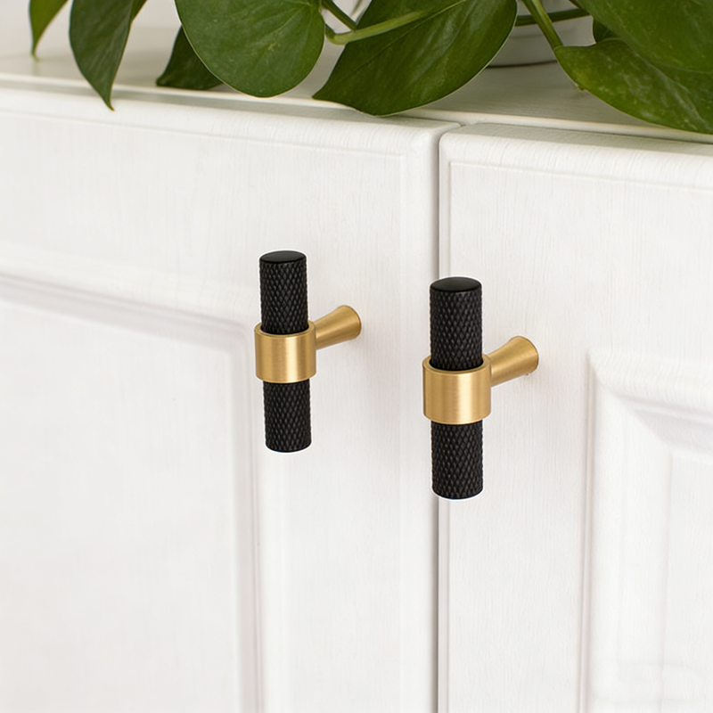 Knurled Brass Kitchen Cabinet Pulls Black for Drawers, Dressers and Wardrobes Modern