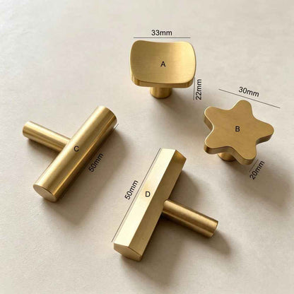 Solid Brass Cabinet Drawer Pulls - Modern Kitchen Knobs for Dressers and Cupboard Handles Gold