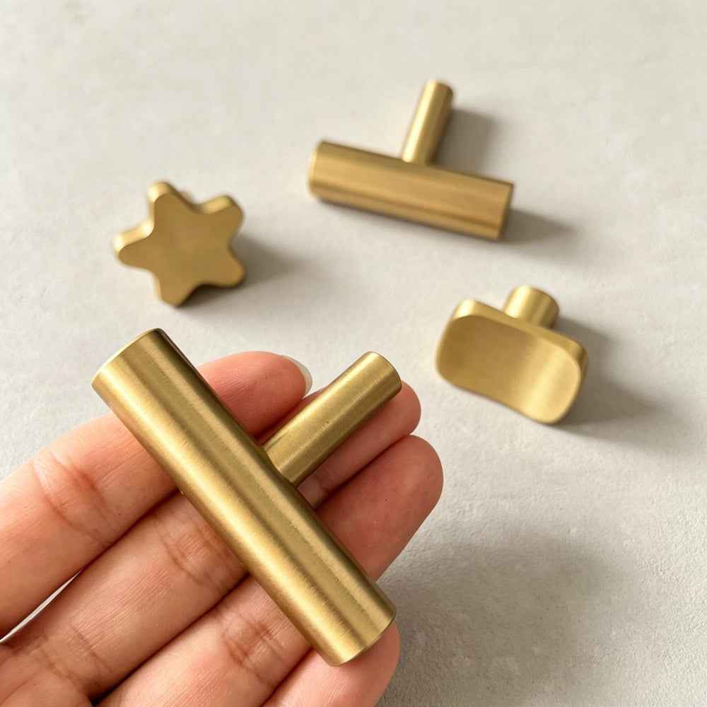 Solid Brass Cabinet Drawer Pulls - Modern Kitchen Knobs for Dressers and Cupboard Handles Gold