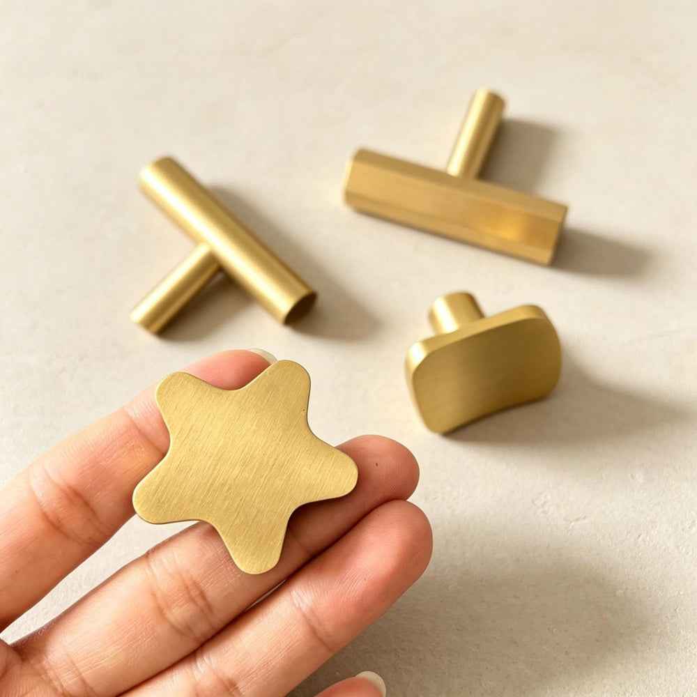 Solid Brass Cabinet Drawer Pulls - Modern Kitchen Knobs for Dressers and Cupboard Handles Gold