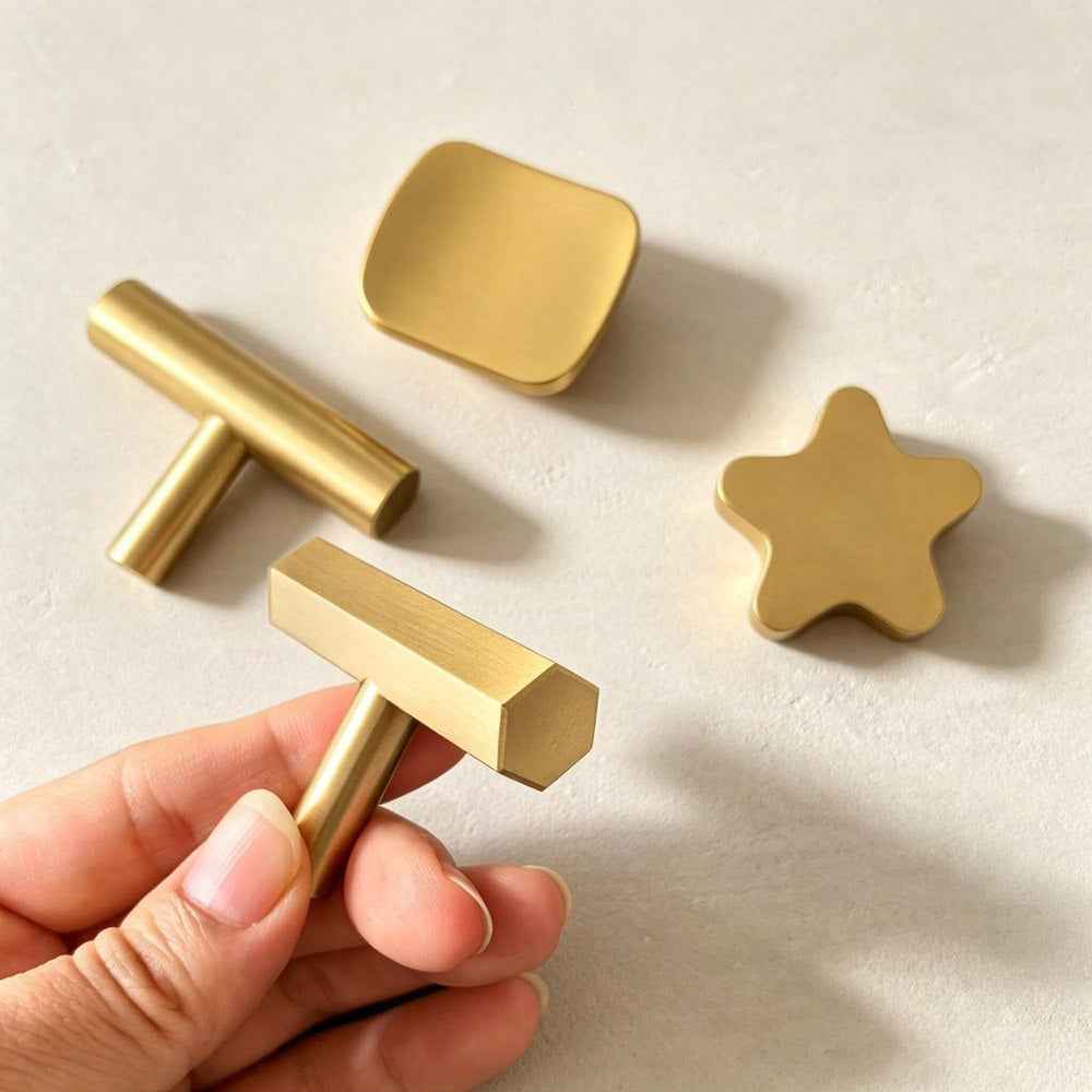 Solid Brass Cabinet Drawer Pulls - Modern Kitchen Knobs for Dressers and Cupboard Handles Gold