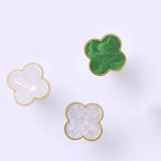 Brass Drawer Knobs - Decorative Solid Brass Kitchen Cabinet Knobs with Resin Clovers for Modern Dresser and Cupboard Pulls Handles - FocusHardware