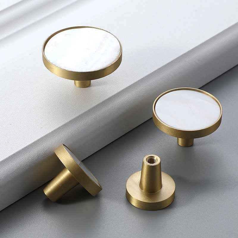 Nordic Brass Cupboard Knobs for Kitchen Drawer and Cabinet Pulls in White - FocusHardware