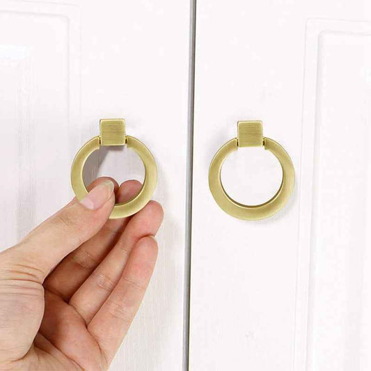 Solid Brass Cabinet Drawer Dresser Ring Pulls - Brushed Brass Cabinet Pulls for Kitchen Cupboard and Wardrobe Handles - FocusHardware