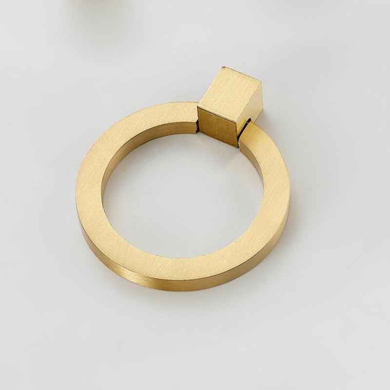 Solid Brass Cabinet Drawer Dresser Ring Pulls - Brushed Brass Cabinet Pulls for Kitchen Cupboard and Wardrobe Handles - FocusHardware