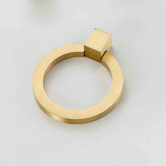 Solid Brass Cabinet Drawer Dresser Ring Pulls - Brushed Brass Cabinet Pulls for Kitchen Cupboard and Wardrobe Handles - FocusHardware