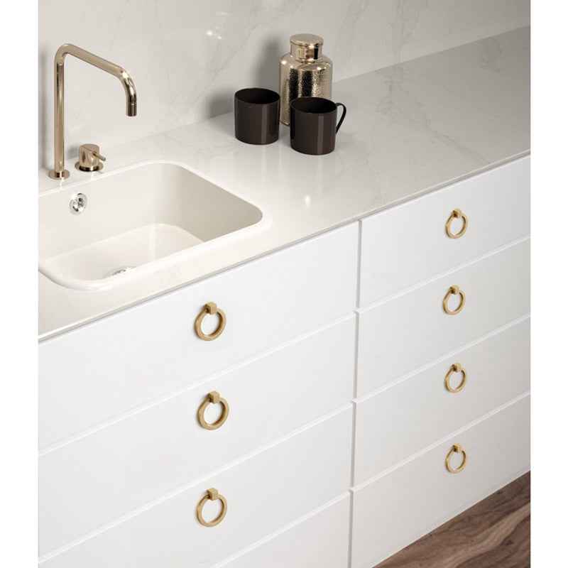Solid Brass Cabinet Drawer Dresser Ring Pulls - Brushed Brass Cabinet Pulls for Kitchen Cupboard and Wardrobe Handles - FocusHardware