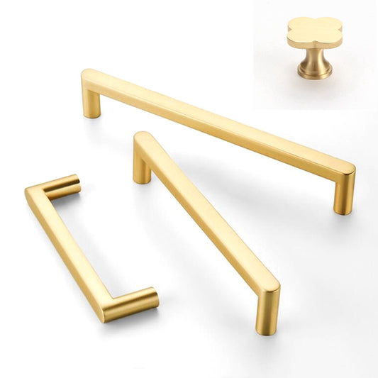 Satin Brass Cabinet Knobs Handles for Dresser, Drawer, and Wardrobe - Gold Kitchen Pulls