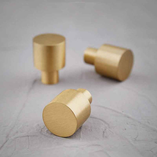Minimalist Brushed Brass Knobs for Kitchen Cabinet, Drawer, and Furniture Pulls Gold - FocusHardware